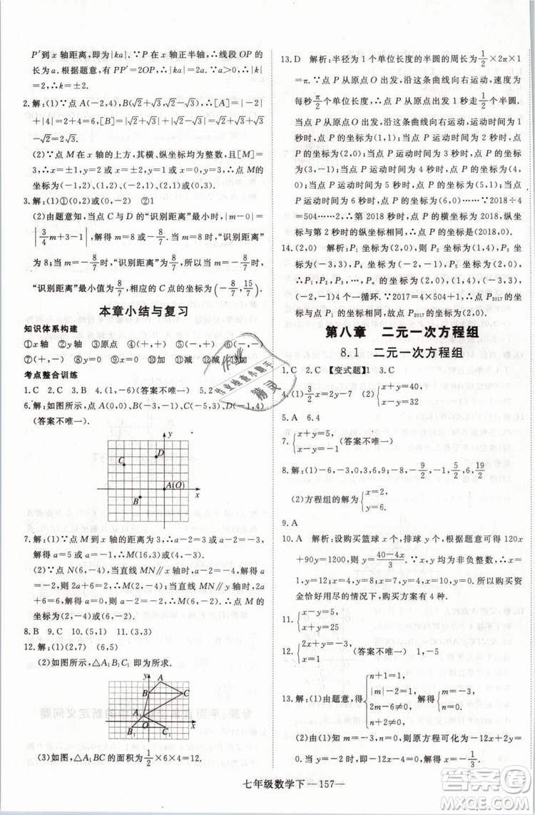 2019年優(yōu)翼叢書學(xué)練優(yōu)初中數(shù)學(xué)七年級下RJ人教版武漢專版參考答案