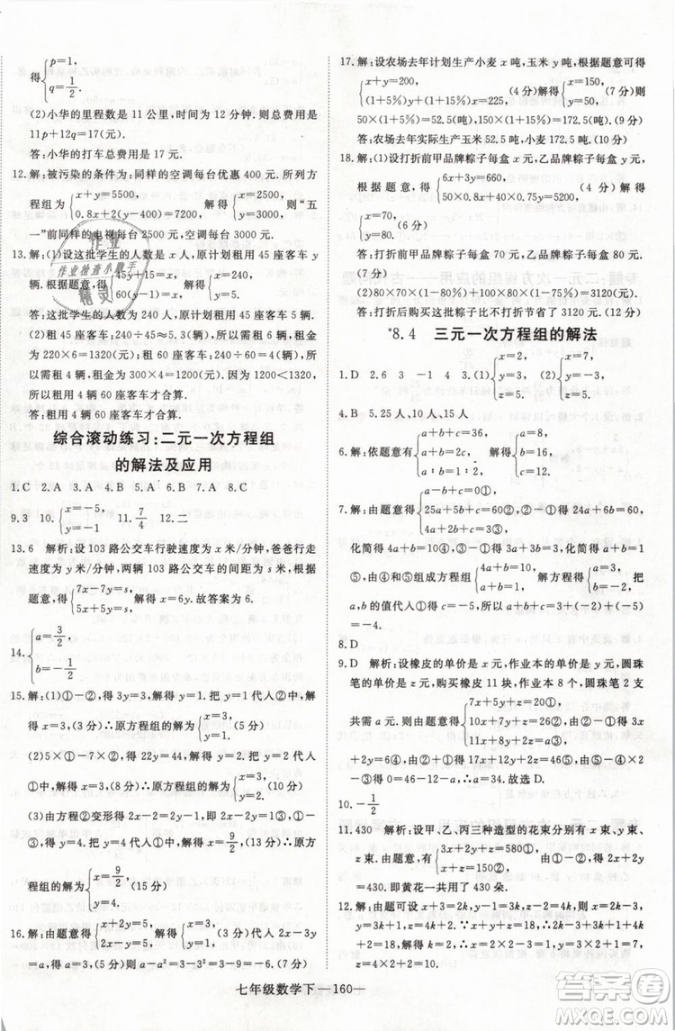 2019年優(yōu)翼叢書學(xué)練優(yōu)初中數(shù)學(xué)七年級下RJ人教版武漢專版參考答案