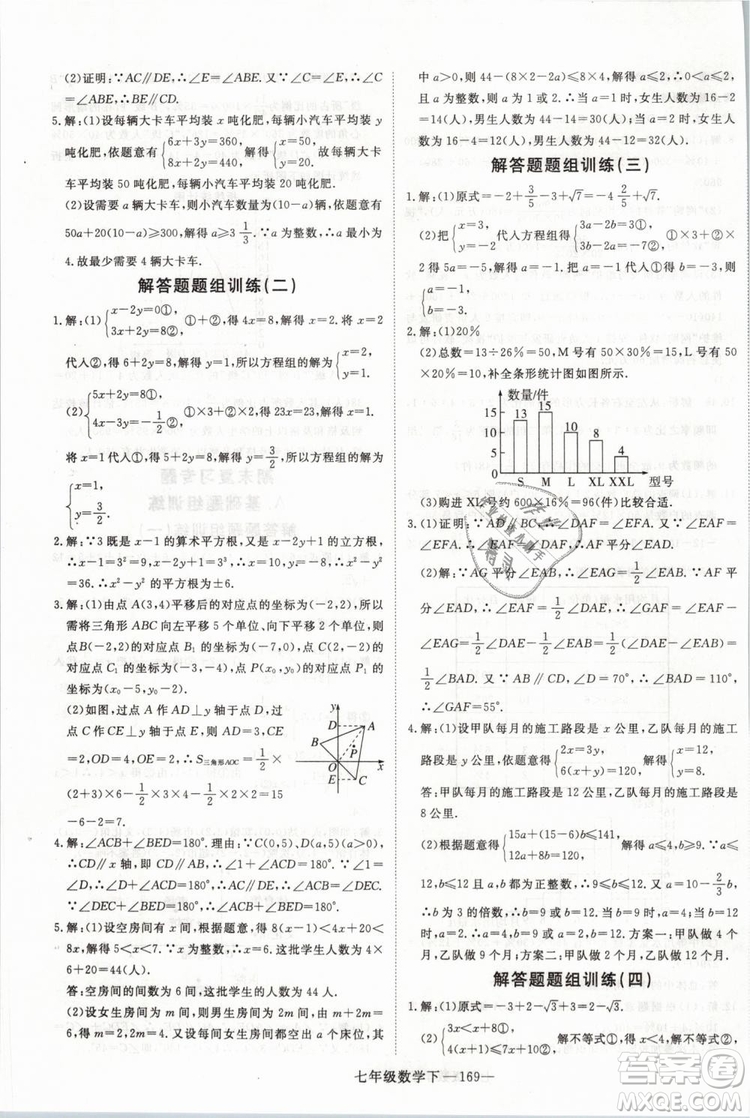 2019年優(yōu)翼叢書學(xué)練優(yōu)初中數(shù)學(xué)七年級下RJ人教版武漢專版參考答案