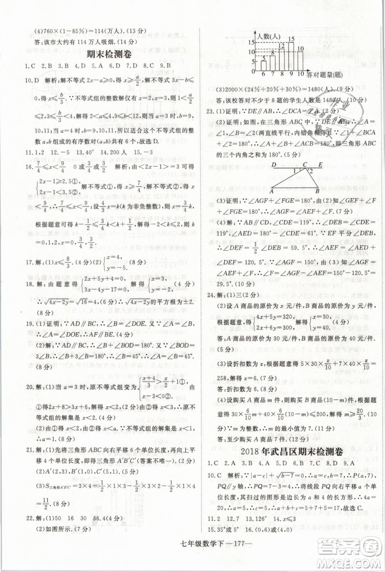 2019年優(yōu)翼叢書學(xué)練優(yōu)初中數(shù)學(xué)七年級下RJ人教版武漢專版參考答案