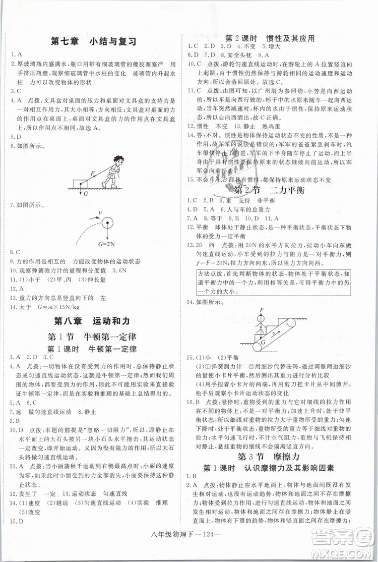 2019年優(yōu)翼學(xué)練優(yōu)學(xué)科思維訓(xùn)練法八年級物理下冊RJ人教版參考答案