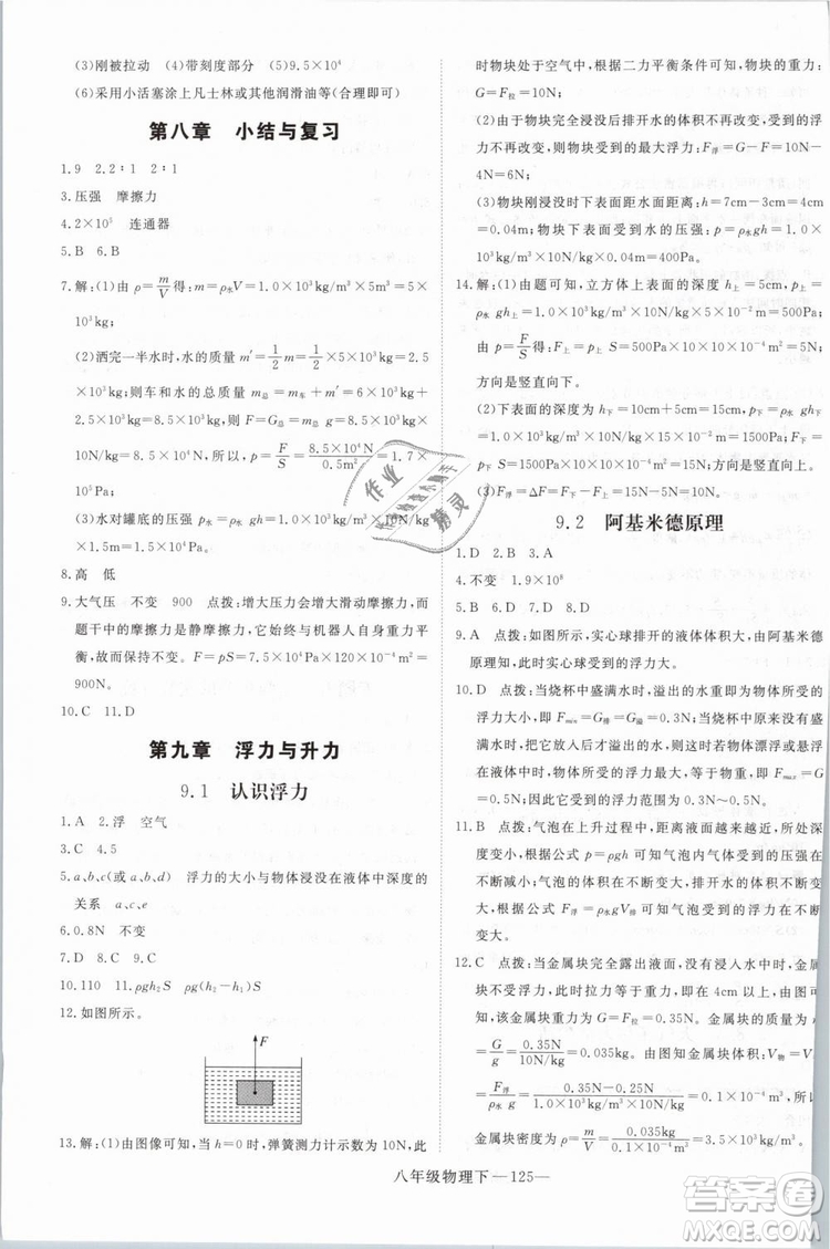 優(yōu)翼叢書2019年學(xué)練優(yōu)學(xué)科思維訓(xùn)練法八年級物理下冊HY滬粵版參考答案