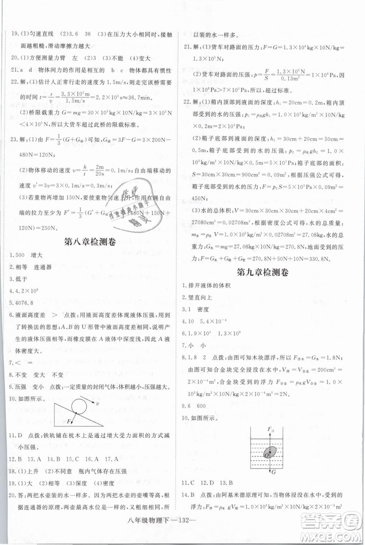 優(yōu)翼叢書2019年學(xué)練優(yōu)學(xué)科思維訓(xùn)練法八年級物理下冊HY滬粵版參考答案