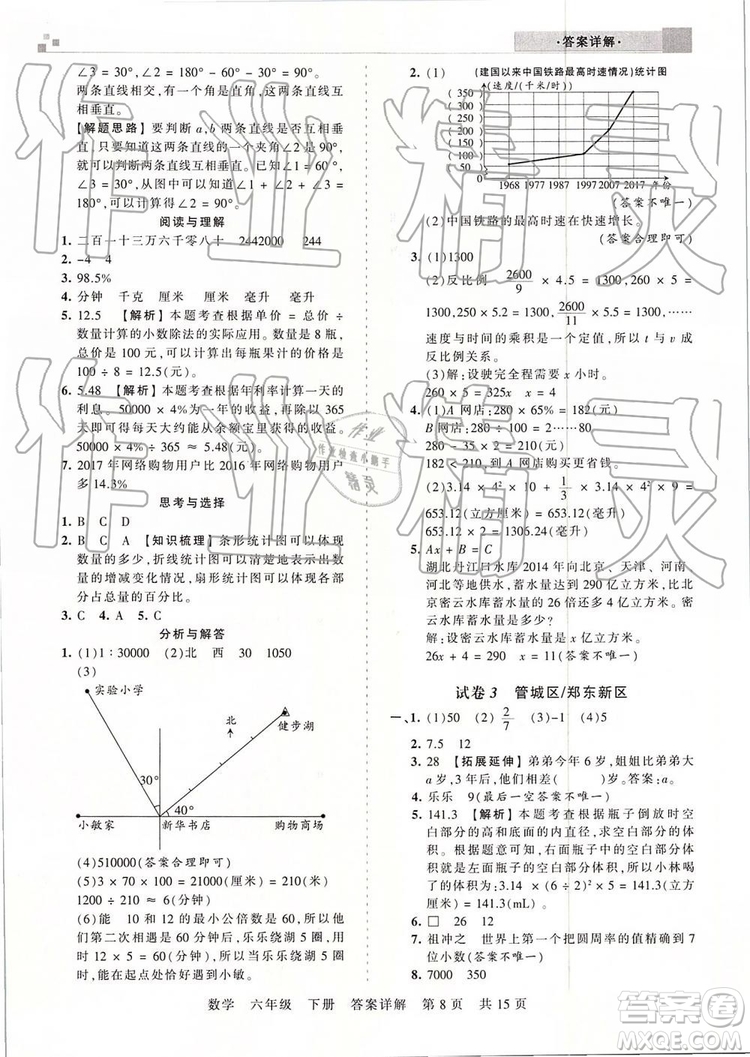2019年王朝霞期末真題精編六年級(jí)數(shù)學(xué)下冊(cè)人教版鄭州都市版參考答案