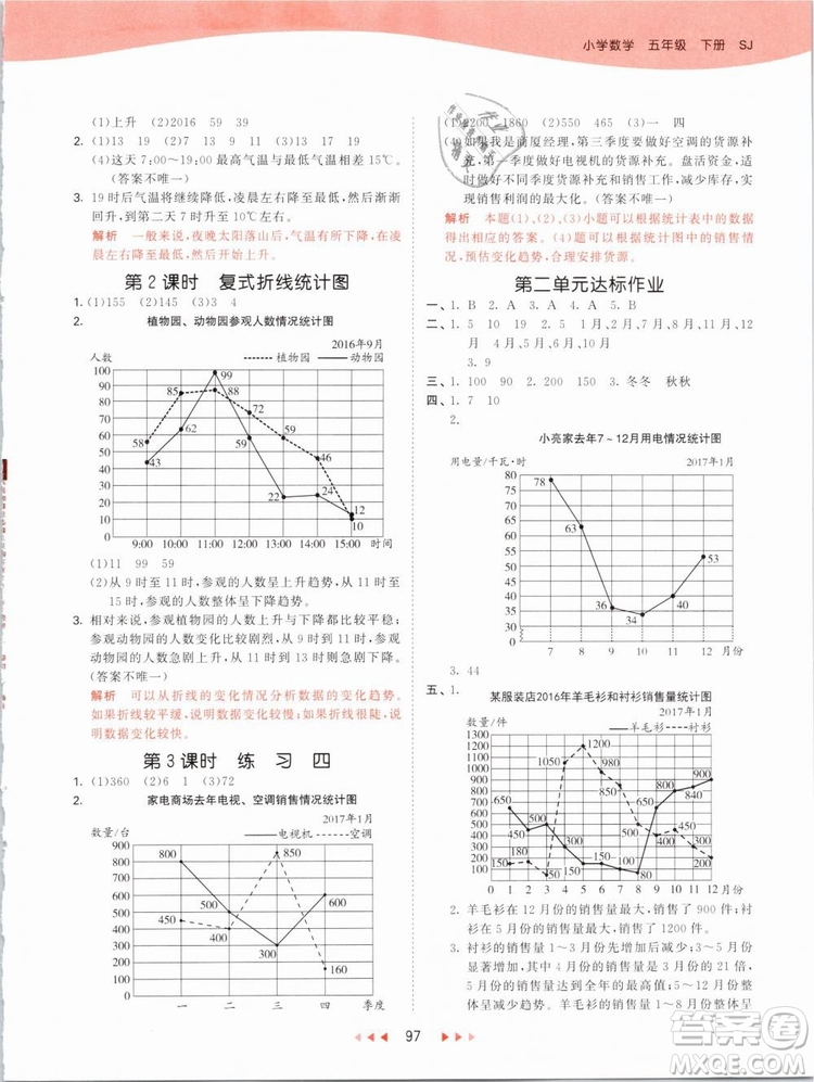 曲一線2019年53天天練五年級下冊數(shù)學(xué)SJ蘇教版參考答案