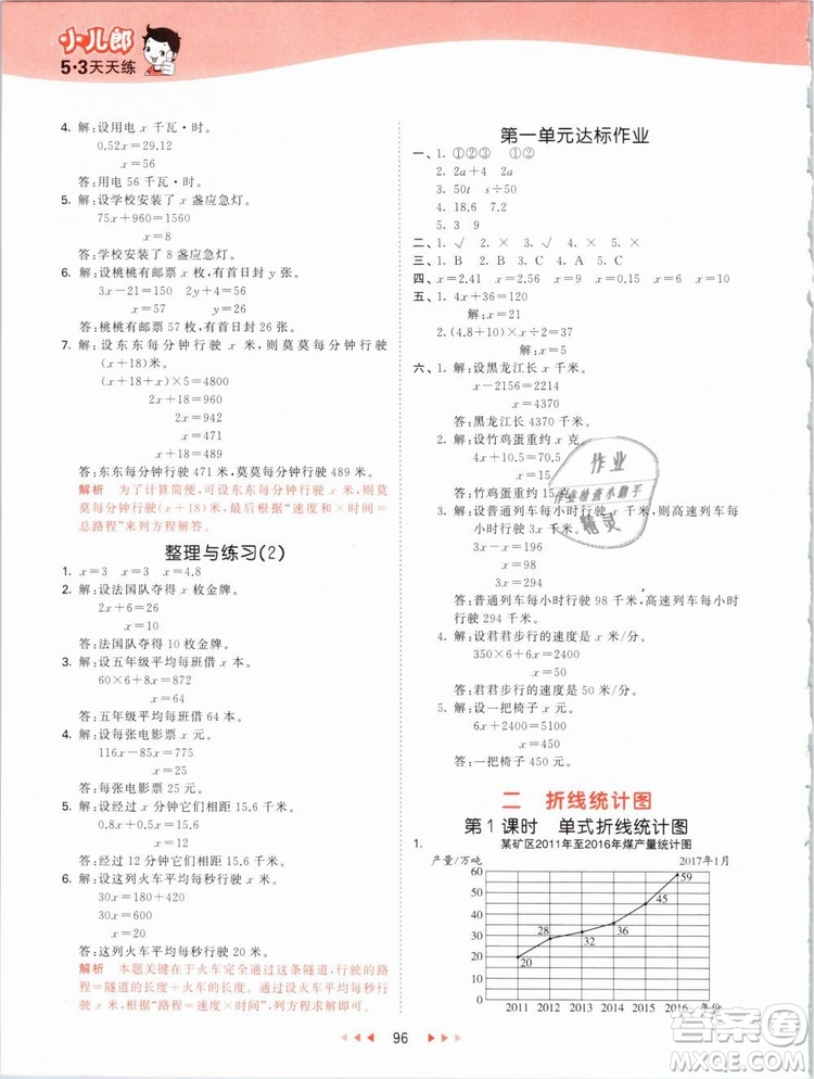 曲一線2019年53天天練五年級下冊數(shù)學(xué)SJ蘇教版參考答案