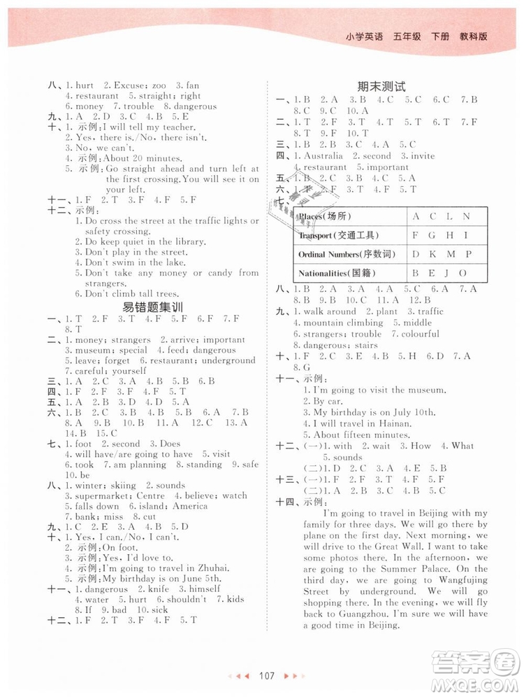 2019新版小學53天天練五年級下冊英語教科版廣州專用參考答案