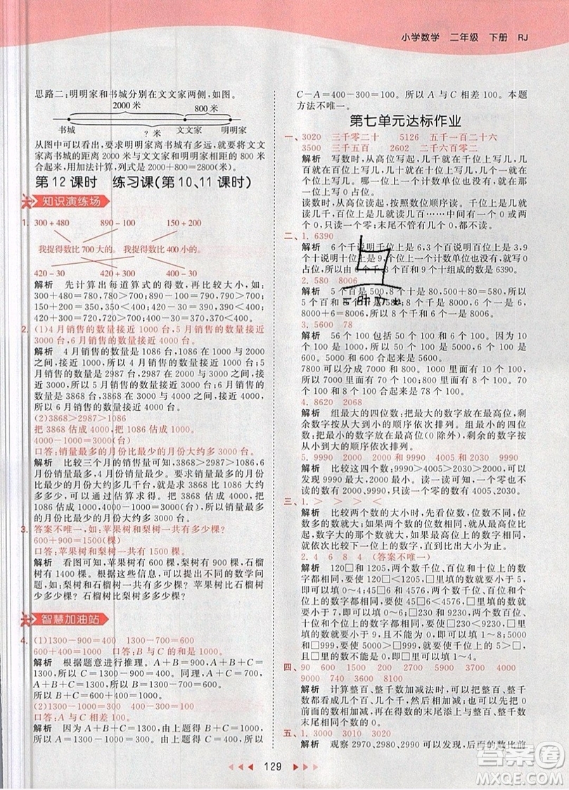 小兒郎2019年53天天練二年級(jí)數(shù)學(xué)下冊(cè)RJ人教版參考答案