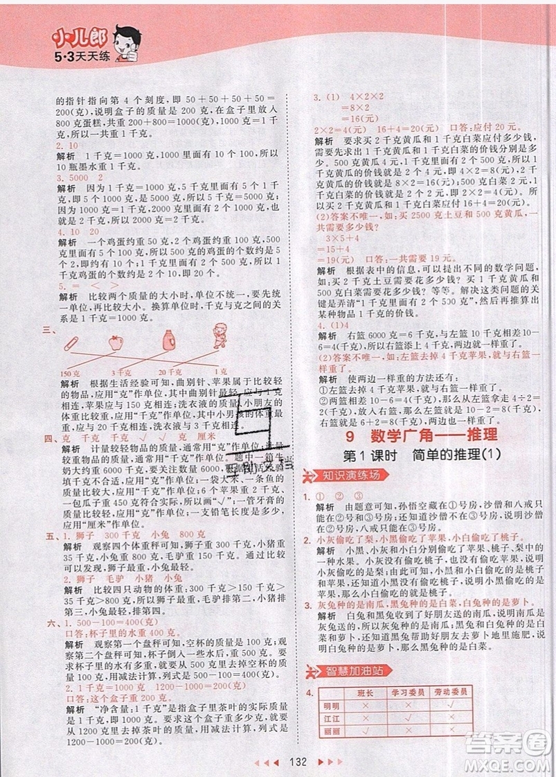 小兒郎2019年53天天練二年級(jí)數(shù)學(xué)下冊(cè)RJ人教版參考答案