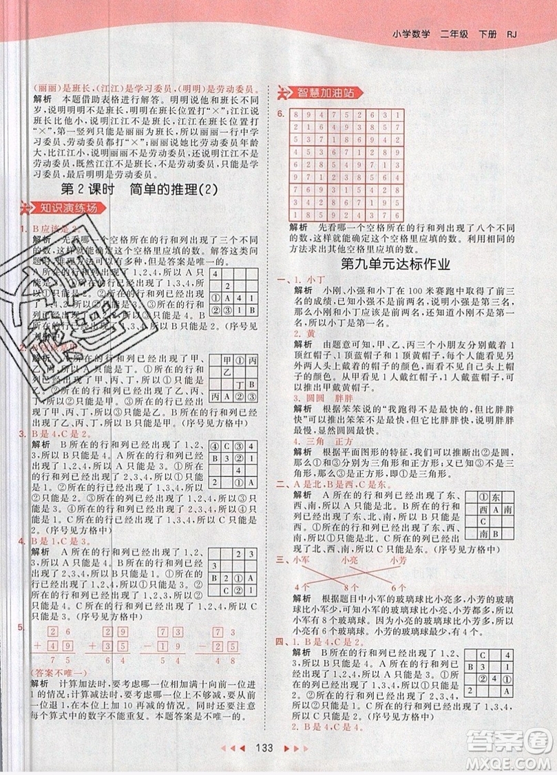 小兒郎2019年53天天練二年級(jí)數(shù)學(xué)下冊(cè)RJ人教版參考答案