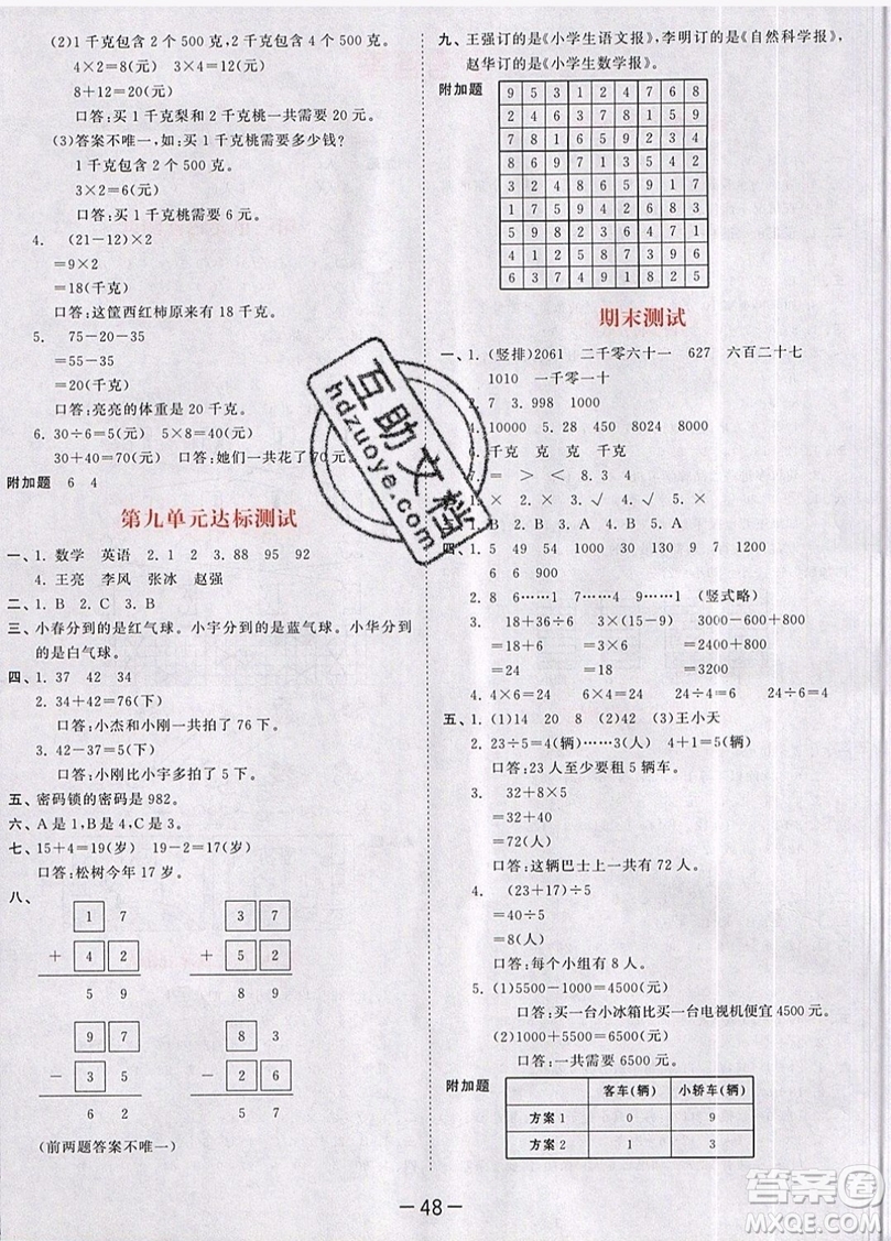 小兒郎2019年53天天練二年級(jí)數(shù)學(xué)下冊(cè)RJ人教版參考答案