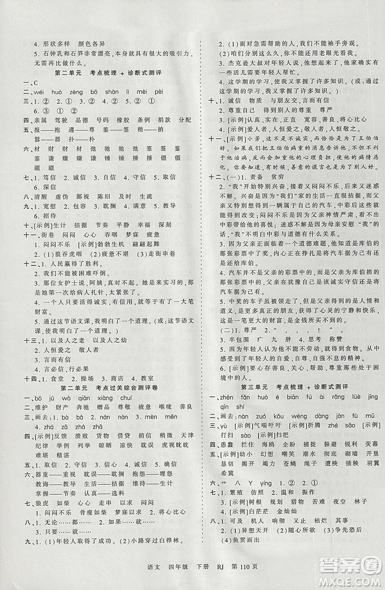 2019年王朝霞考點(diǎn)梳理時(shí)習(xí)卷四年級(jí)語(yǔ)文下冊(cè)人教版參考答案