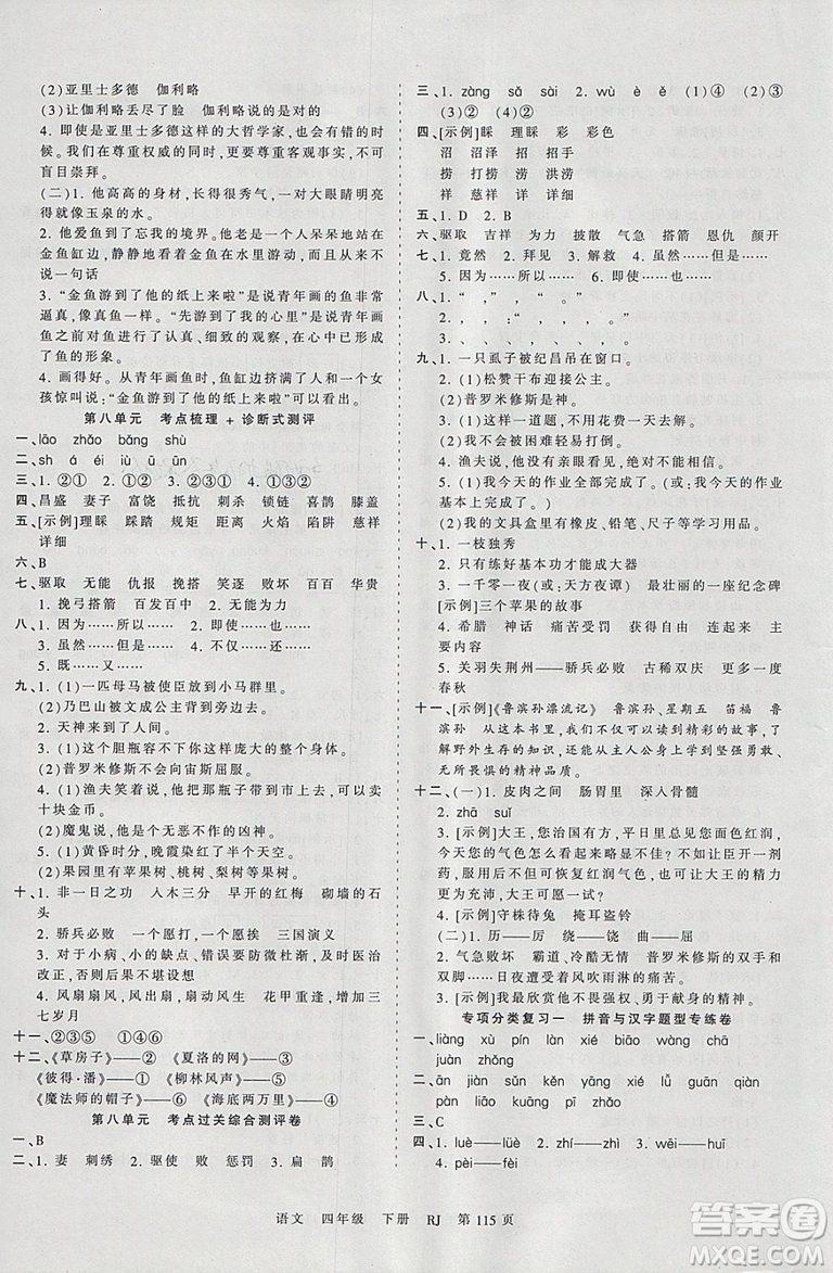 2019年王朝霞考點(diǎn)梳理時(shí)習(xí)卷四年級(jí)語(yǔ)文下冊(cè)人教版參考答案