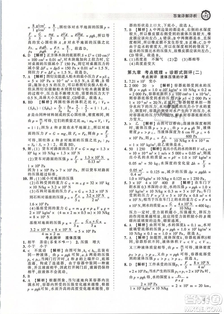 2019年王朝霞考點(diǎn)梳理時(shí)習(xí)卷八年級物理下冊人教版參考答案