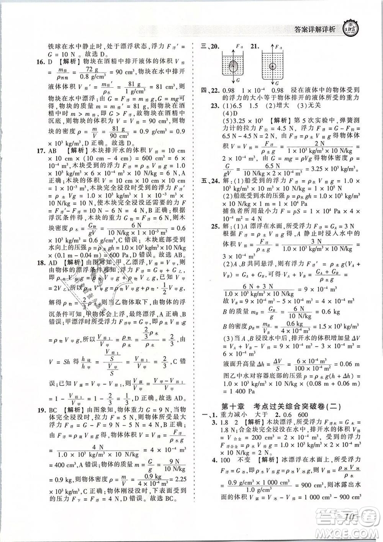 2019年王朝霞考點(diǎn)梳理時(shí)習(xí)卷八年級物理下冊人教版參考答案