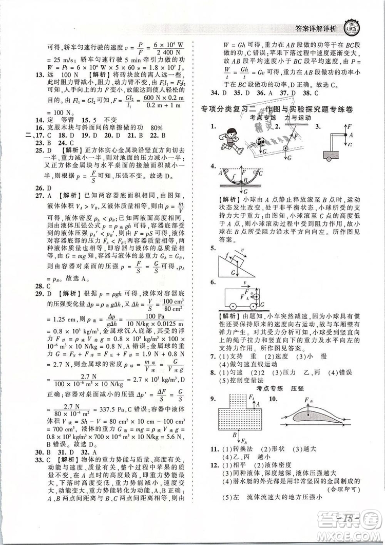 2019年王朝霞考點(diǎn)梳理時(shí)習(xí)卷八年級物理下冊人教版參考答案
