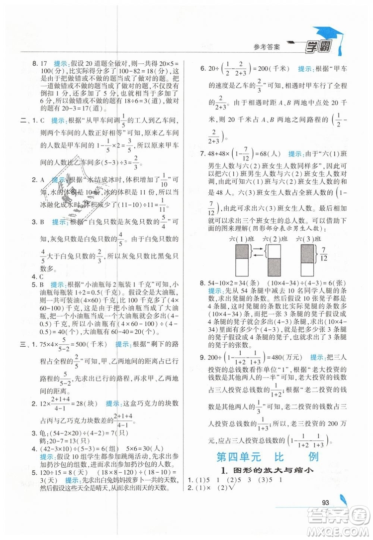 2019版經(jīng)綸學(xué)典學(xué)霸小學(xué)數(shù)學(xué)六年級下冊江蘇國標(biāo)蘇教版參考答案