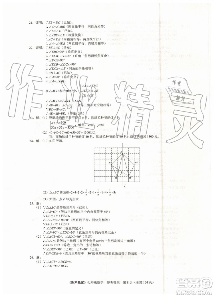 期末贏家2019年七年級數(shù)學下冊濟南地區(qū)專用參考答案