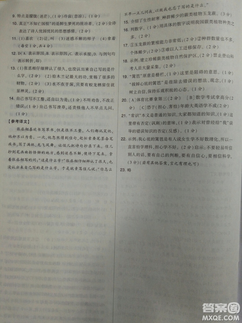 經(jīng)綸學典2019年學霸題中題組合訓練語文七年級下冊揚州專用參考答案