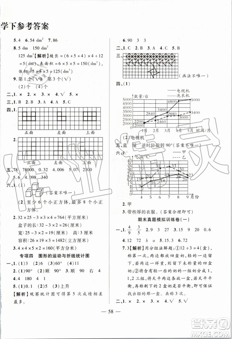 2019年全程無(wú)憂期末沖刺奪分卷年級(jí)數(shù)學(xué)下冊(cè)人教版參考答案