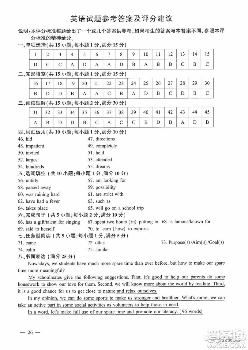 2019年連云港市中考英語試卷及答案