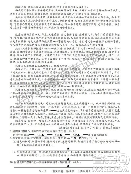 2019年浙江紹興中考真題語文試題及參考答案
