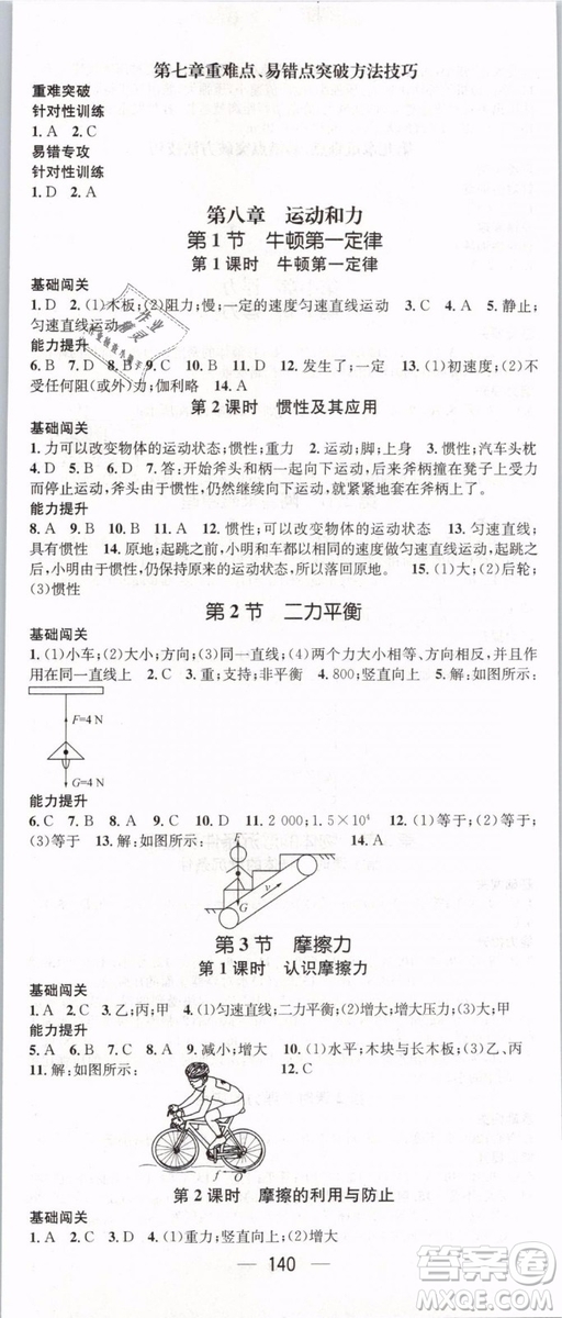 2019年名師測(cè)控八年級(jí)物理下冊(cè)RJ人教版參考答案
