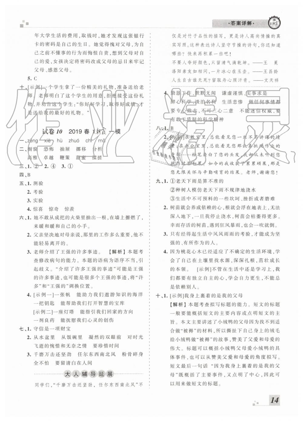 2019年王朝霞各地期末試卷精選六年級(jí)語文下冊(cè)人教版河南專版答案