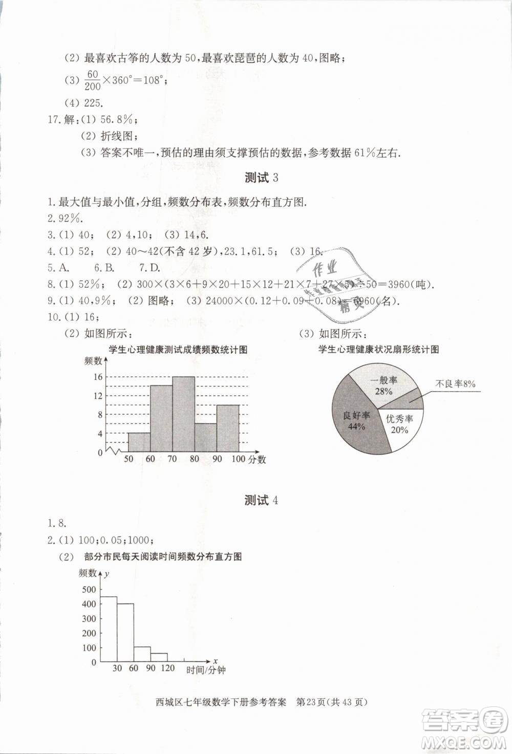 2019年北京西城學習探究診斷七年級數(shù)學下冊人教版參考答案