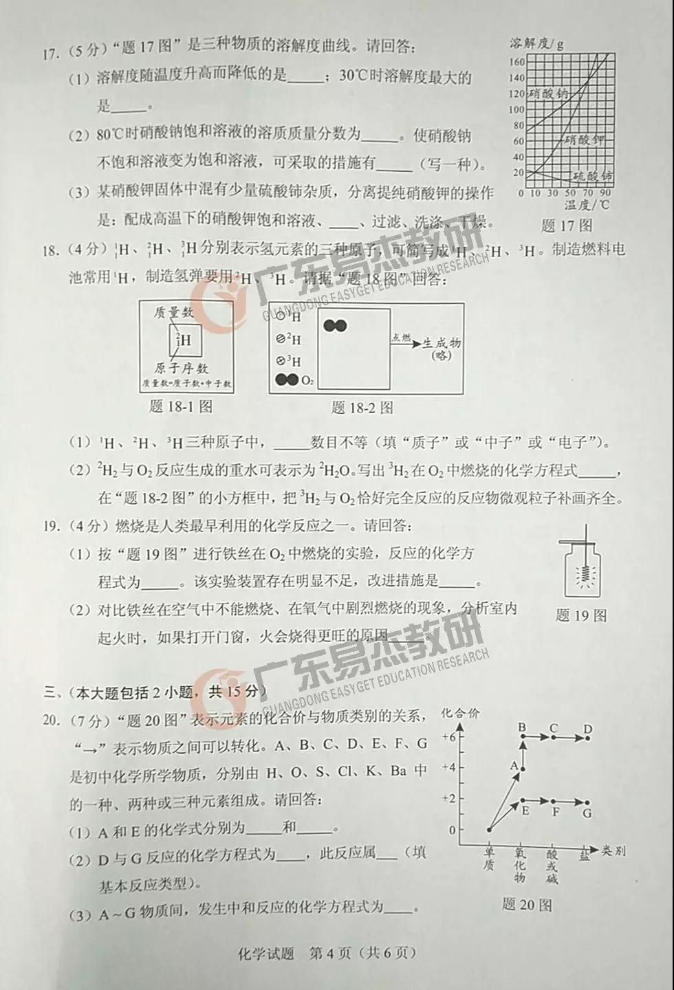 2019年廣東中考化學試卷及參考答案