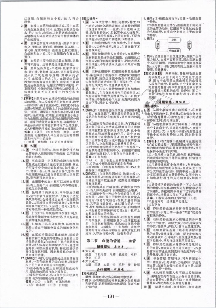 2019版金榜學(xué)案7年級(jí)下冊(cè)生物人教版參考答案
