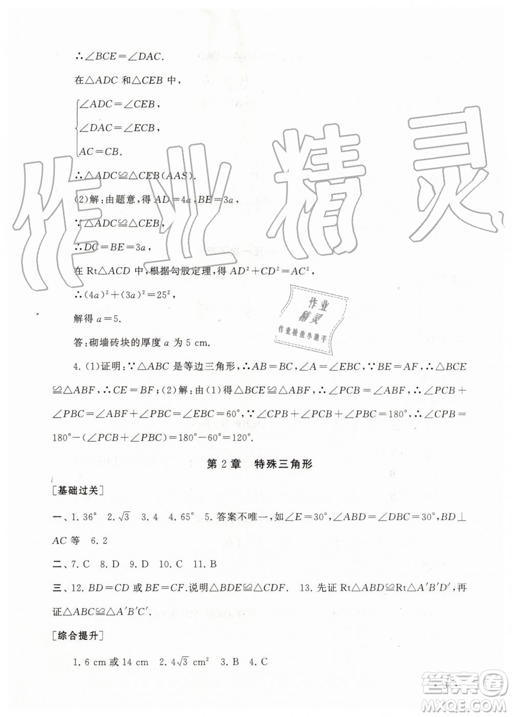 2019年暑假大串聯(lián)八年級數(shù)學(xué)浙教版參考答案安徽人民出版社