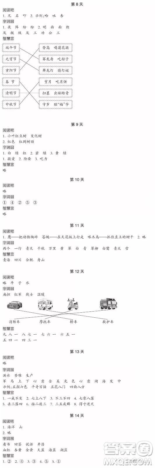 浙江教育出版社2019暑假作業(yè)二年級(jí)語文答案