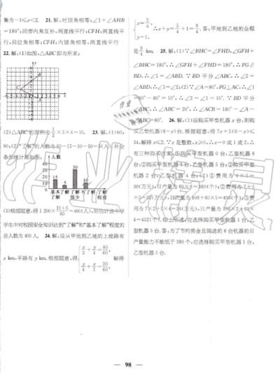 2019年人教版鴻鵠志文化期末沖刺王暑假作業(yè)七年級數(shù)學(xué)答案
