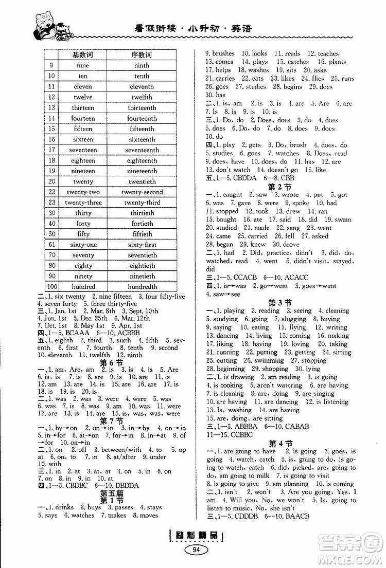 2019新版勵(lì)耘書業(yè)暑假銜接小升初英語參考答案