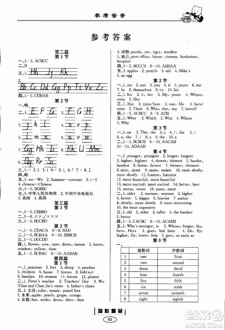 2019新版勵(lì)耘書業(yè)暑假銜接小升初英語參考答案