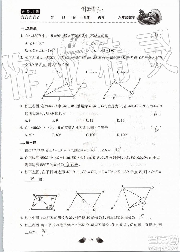 北京教育出版社2019年暑假樂園八年級數(shù)學(xué)人教版河南專用參考答案