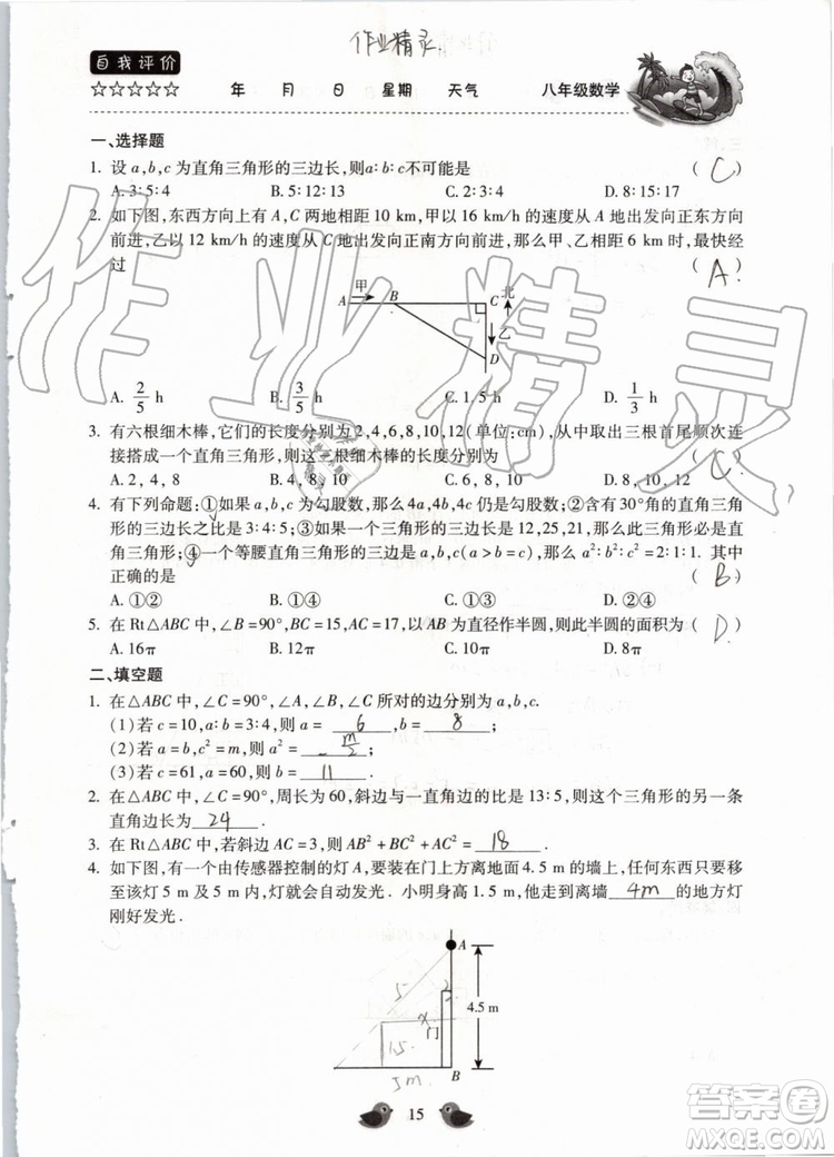 北京教育出版社2019年暑假樂園八年級數(shù)學(xué)人教版河南專用參考答案