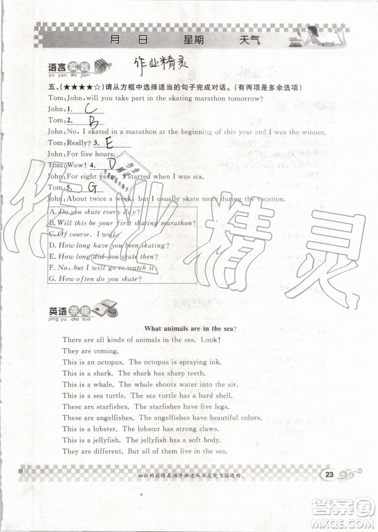 崇文書局2019年長(zhǎng)江暑假作業(yè)八年級(jí)英語(yǔ)參考答案