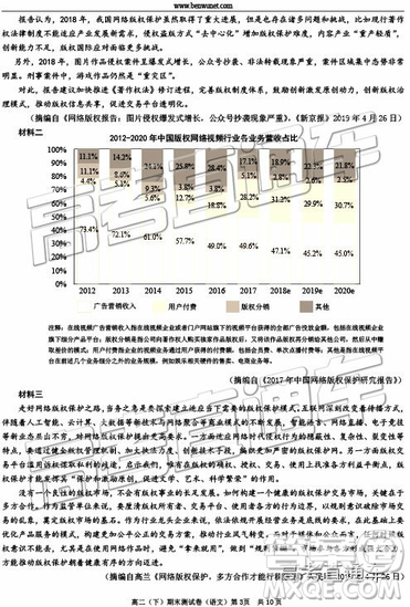 2019年重慶春高二下期末測(cè)試語文試題及答案
