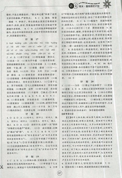 期末暑假提優(yōu)計劃2019年八年級語文國標(biāo)RJ人教版部編通用版答案