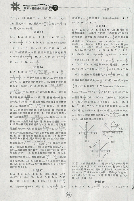 2019新版期末暑假提優(yōu)計劃八年級數(shù)學(xué)國標(biāo)蘇科版參考答案