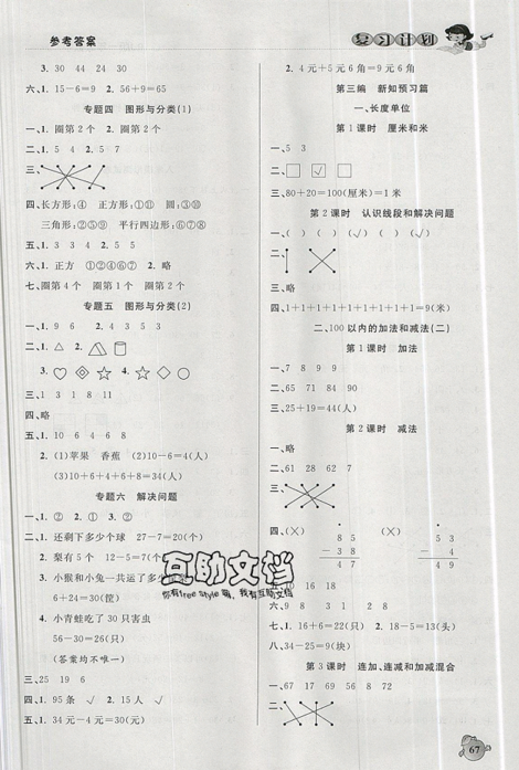品至教育2019年假期復(fù)習(xí)計(jì)劃一年級數(shù)學(xué)人教版暑假銜接作業(yè)參考答案