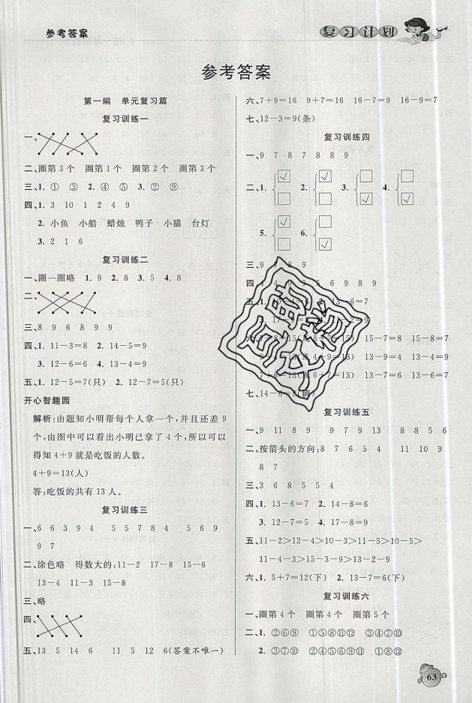 品至教育2019年假期復(fù)習(xí)計(jì)劃一年級數(shù)學(xué)人教版暑假銜接作業(yè)參考答案
