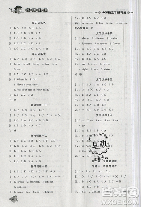 品至教育2019年人教版假期復(fù)習(xí)計(jì)劃英語三年級暑假銜接作業(yè)參考答案