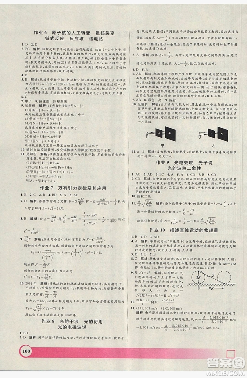 上海大學出版社2019鐘書金牌暑假作業(yè)導與練高二物理上海專版答案