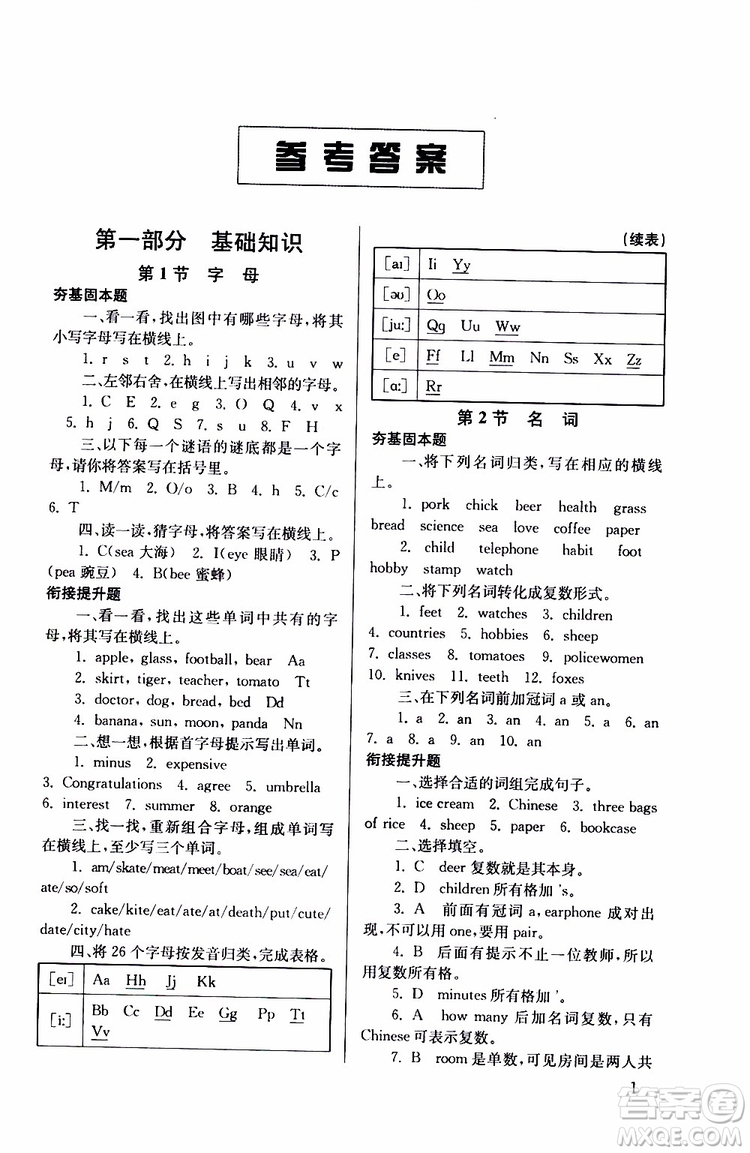 南大勵學(xué)2019年搶先起跑暑假銜接教程小升初英語第3版參考答案