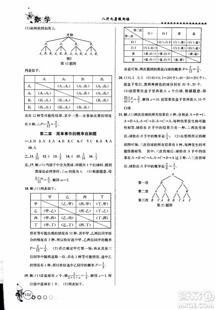 2019年暑假銜接起跑線八升九數(shù)學Z浙教版參考答案