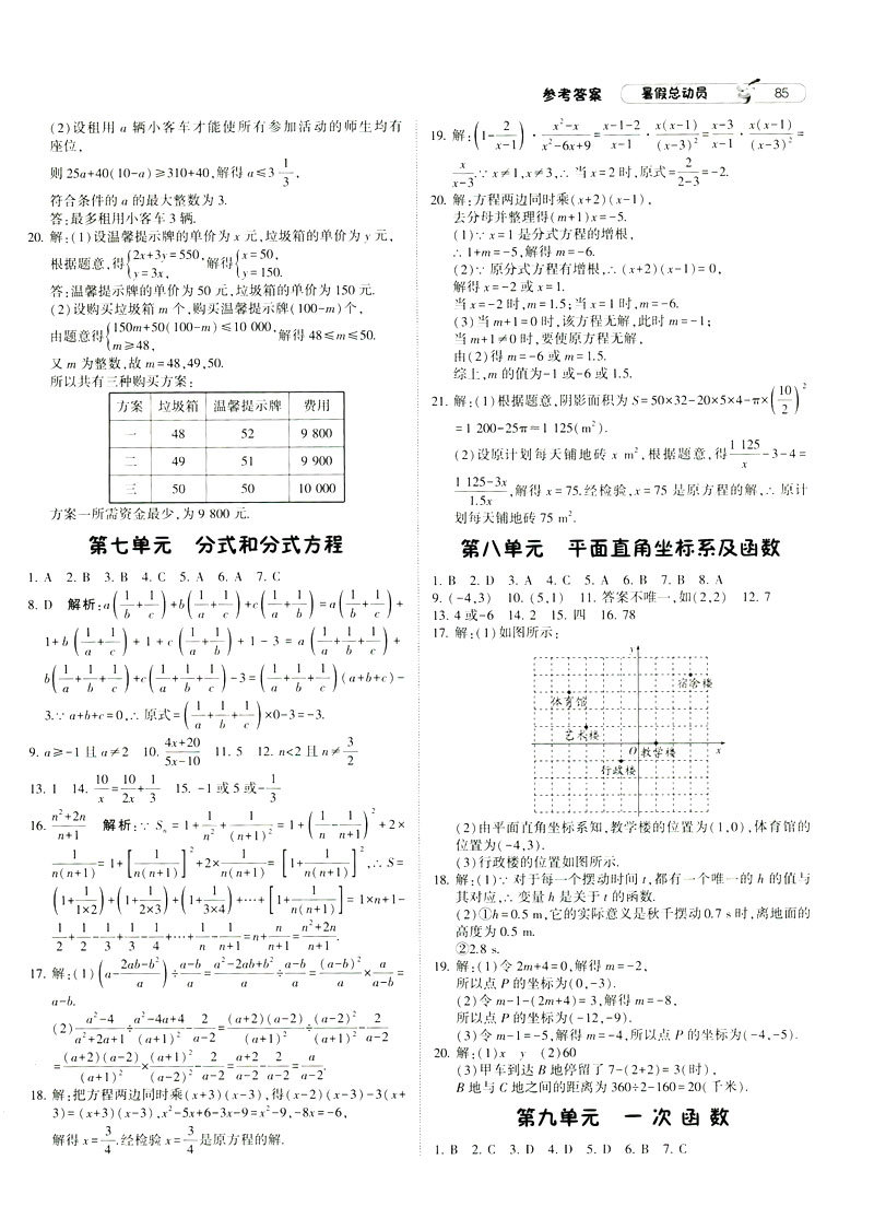 2019年經(jīng)綸學典暑假總動員八年級數(shù)學RJ人教版參考答案