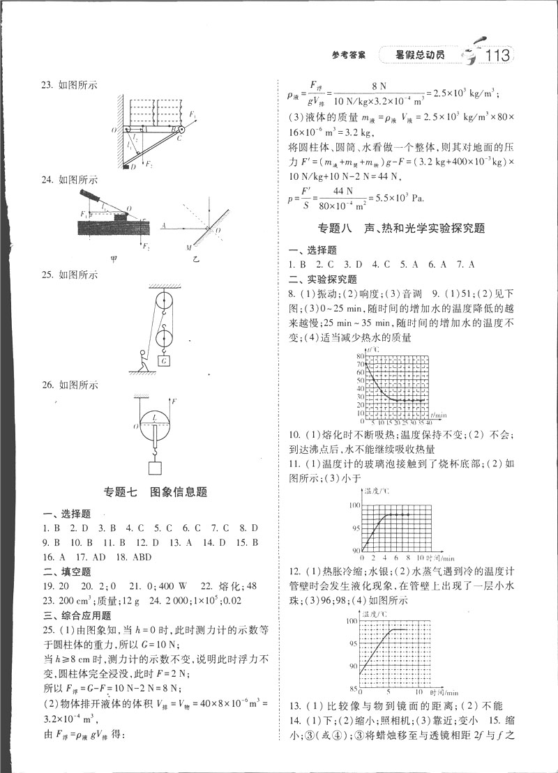2019年經綸學典暑假總動員八年級物理RJ人教版參考答案